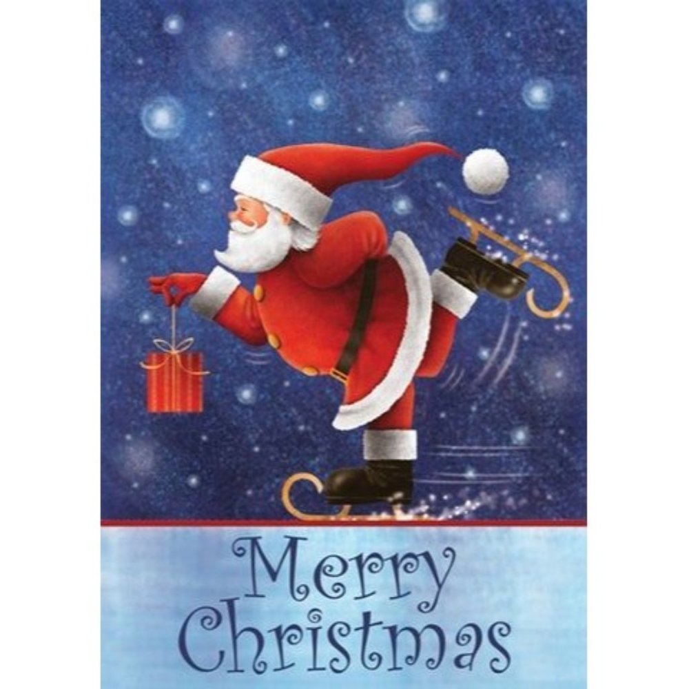 TOLAND FLAG Garden Flag SKATING SANTA MERRY CHRISTMAS 12.5" x 18" NIP